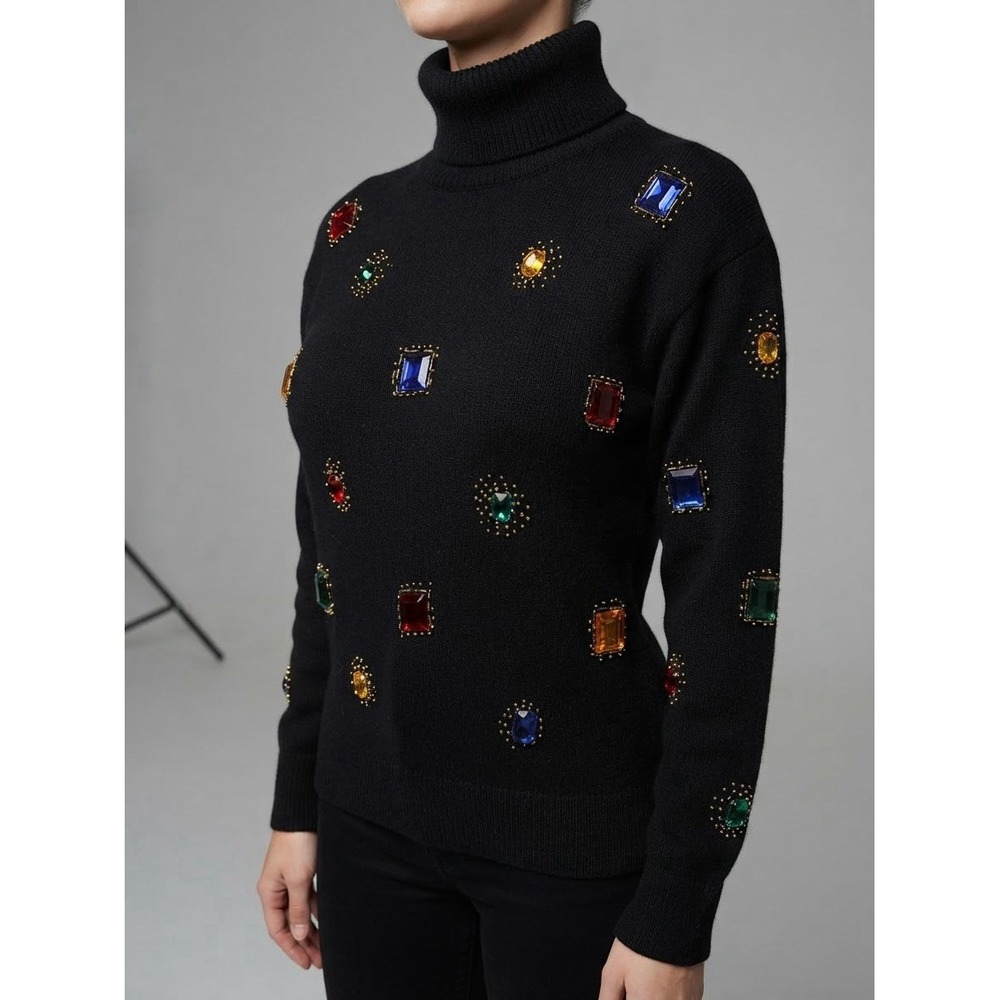 Fuzzy fluffy furry SOFT Turtleneck angora Rabbit Hair Long Sleeved Sweater Black